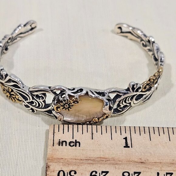 CAROLYN POLLACK Relios Sterling Silver 925 & Brass Ornate Tigers Eye Bracelet - Picture 15 of 16